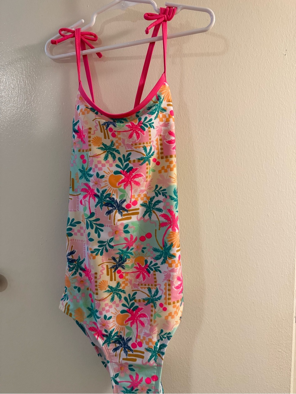 Tropical Print One-Piece Swimsuit — Pink & Teal
